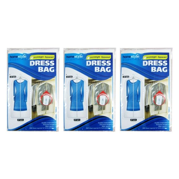 (3 Pack) Dress Bag Garment Travel Dress Storage Full Zipper Cover -Frosted Clear - Picture 2 of 8